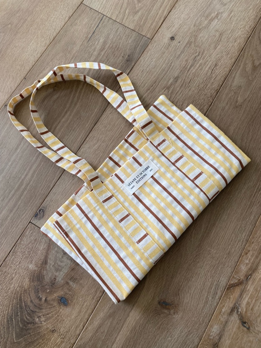 Sezane Yellow and Brown Striped Canvas Tote Bag